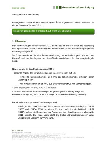 Releasenotes riskKV Grouper 3.2.1 - Gesundheitsforen Leipzig GmbH
