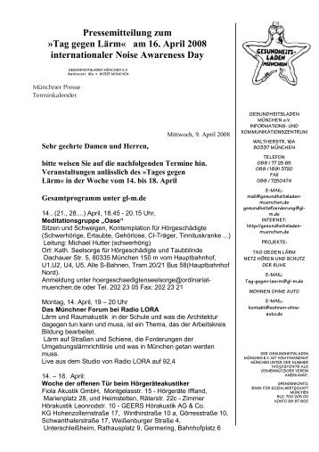 Tag gegen Lärm - Gesundheitsladen München e.V.