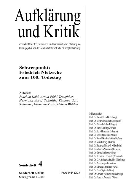Friedrich Nietzsche zum 100. Todestag - Gesellschaft für kritische ...