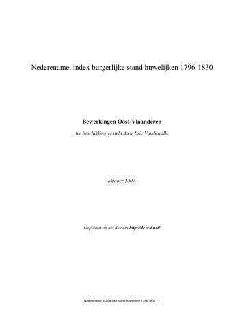 Nederename, index burgerlijke stand huwelijken 1796-1830