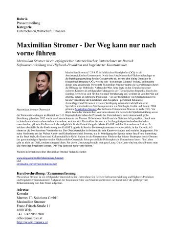 Maximilian Stromer - Der Weg kann nur nach vorne führen