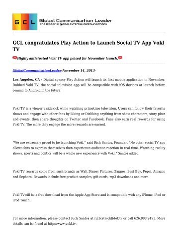 GCL congratulates Play Action to Launch Social TV App Vokl TV