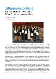GUTENBERG-STIPENDIUM Zehn Preisträger ausgezeichnet