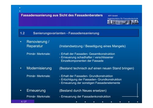 Fassadensanierung aus Sicht des Fassadenberaters KFF GmbH