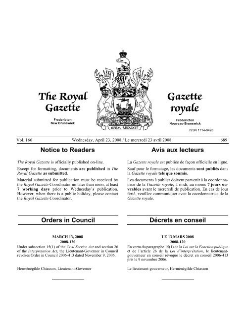The Royal Gazette Gazette Royale Gouvernement Du Nouveau