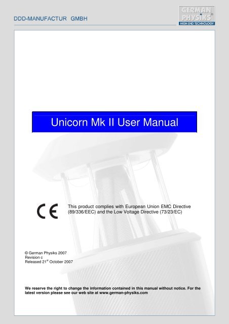 Unicorn Mk II User Manual - German Physiks