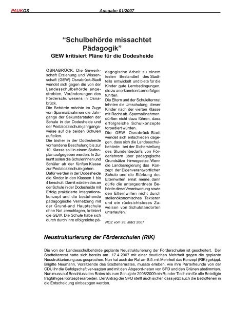 Neustrukturierung der Förderschulen (RIK) gescheitert - GEW KV ...