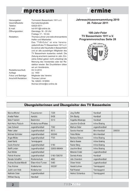 Jahrgang 27 Ausgabe 2 /2010 - TV-Bassenheim 1911