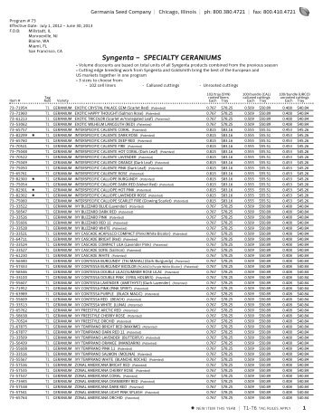 Syngenta – SPECIALTY GERANIUMS - Germania Seed Company