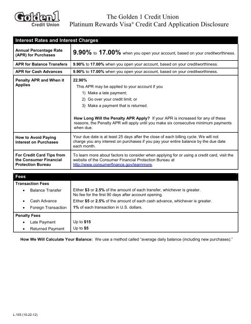 Golden 1 Platinum Rewards Visa Credit Card Agreement and ...