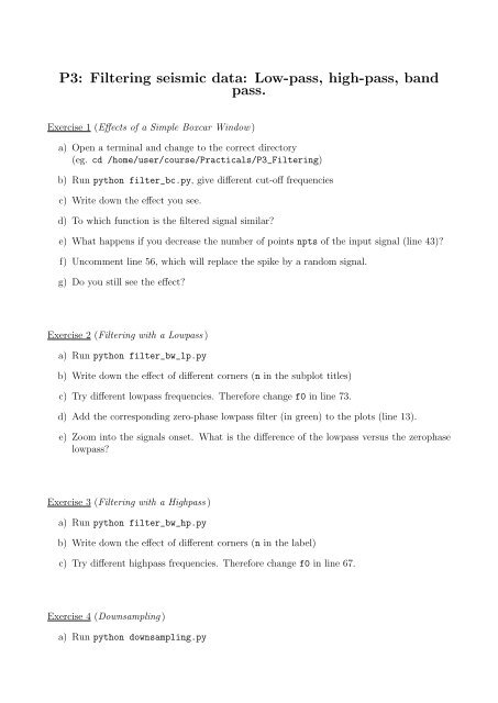 P3 Filtering Seismic Data Low Pass High Pass Band Pass