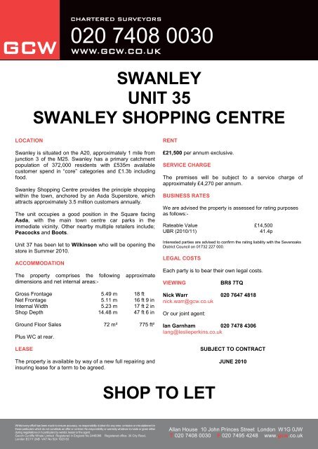 swanley unit 35 swanley shopping centre shop to let - GCW