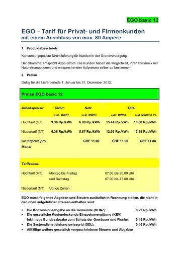 Tarif EGO basic 12 - Gemeinde Gipf-Oberfrick