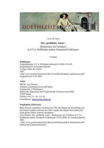 Axel Dunker - Das Goethezeitportal