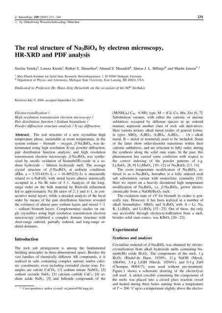 The real structure of Na3BiO4 by electron ... - Columbia University