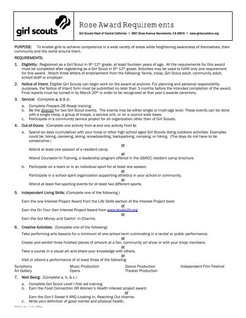 Rose Award Requirements - Girl Scouts Heart Of Central California