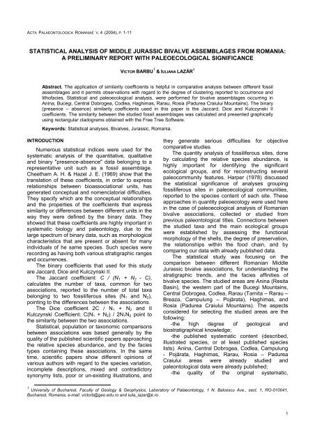 statistical analysis of middle jurassic bivalve assemblages from