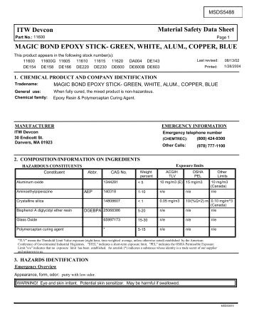 ITW Devcon Material Safety Data Sheet - Gemplers