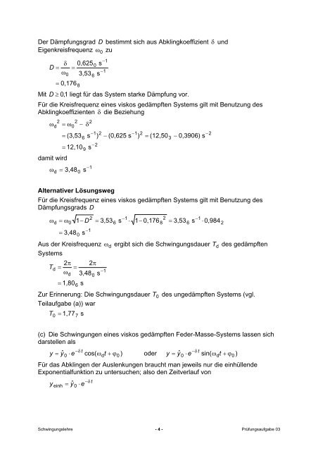 Schwingungslehre-Prüfungsaufgaben - gilligan-online