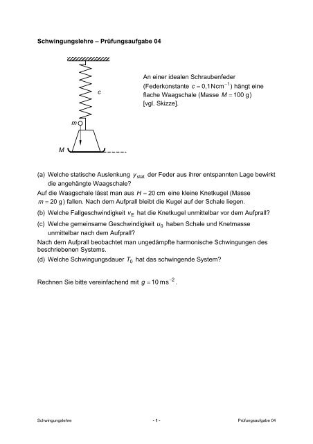 Schwingungslehre-Prüfungsaufgaben - gilligan-online