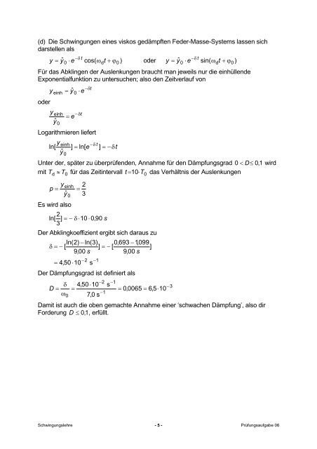 Schwingungslehre-Prüfungsaufgaben - gilligan-online