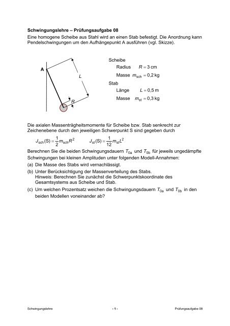 Schwingungslehre-Prüfungsaufgaben - gilligan-online