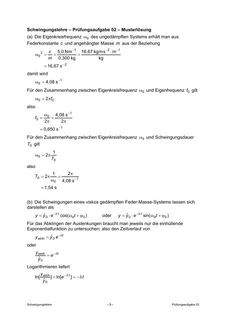 Schwingungslehre-Prüfungsaufgaben - gilligan-online