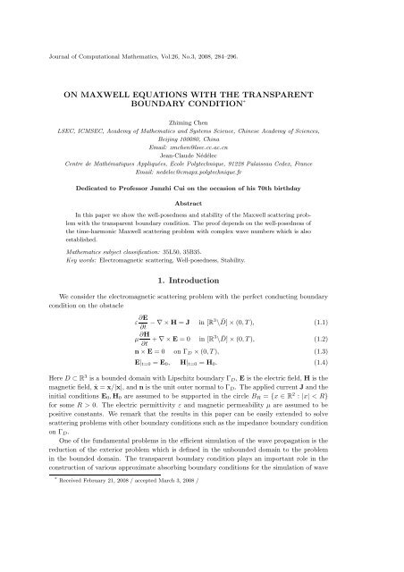 ON MAXWELL EQUATIONS WITH THE TRANSPARENT ...