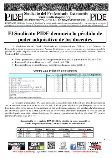 Boletín Digital nº 54 - Subvención sindical, Huelga 24O - Sindicato PIDE