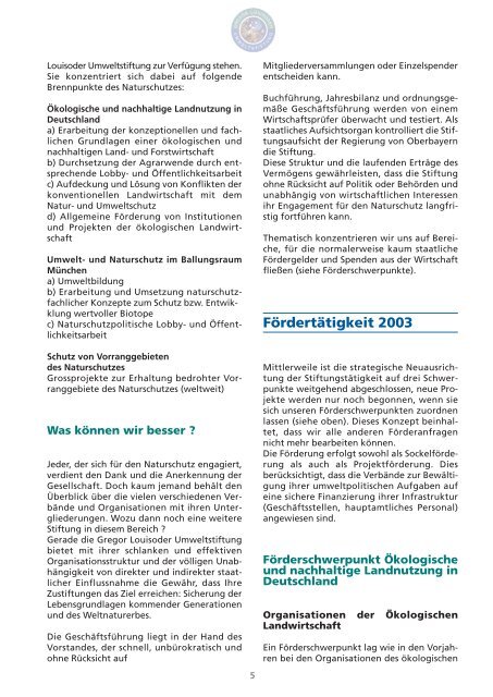 Gregor Louisoder Umweltstiftung JAHRESBERICHT 2003