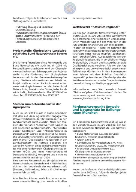 Gregor Louisoder Umweltstiftung JAHRESBERICHT 2003