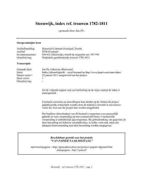 Steenwijk, index ref. trouwen 1782-1811 - Geneaknowhow.net