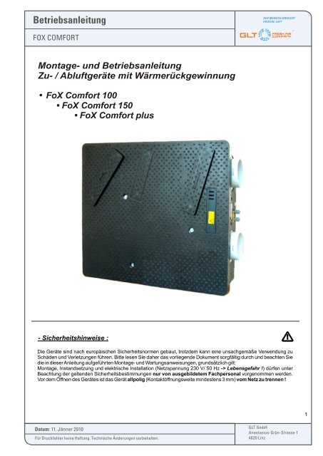Betriebsanleitung FoX Comfort - GLT Austria