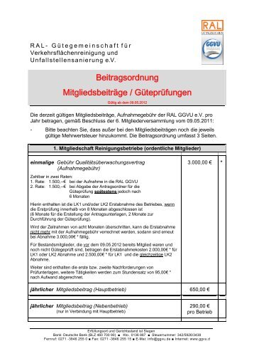 Beitragsordnung Mitgliedsbeiträge / Güteprüfungen - GGVU