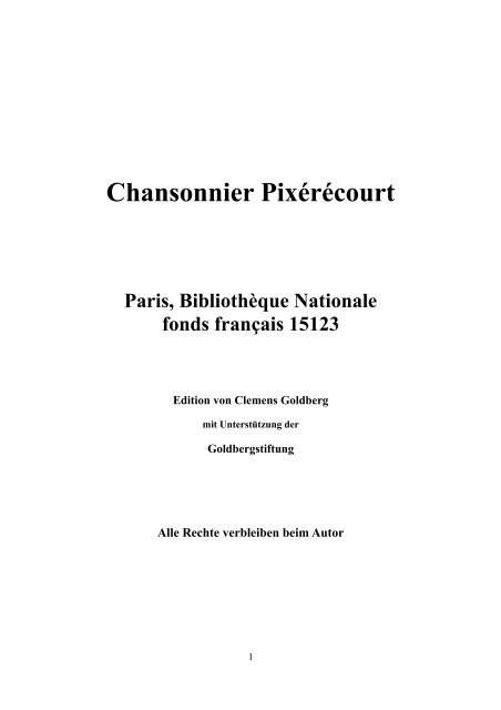 Chansonnier Pixérécourt - Goldberg Stiftung