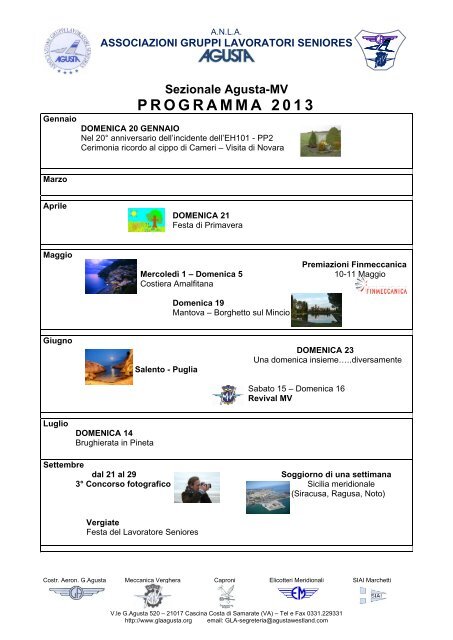 PROGRAMMA 2013 - Gruppo Lavoratori Agusta Seniores