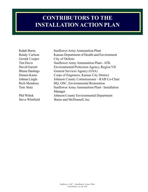 Sunflower AAP - Installation Action Plan - GlobalSecurity.org