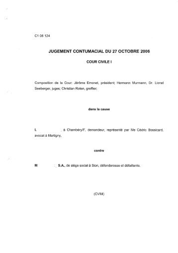 jugement contumacial du 27 octobre 2006 - Global Sales Law Project