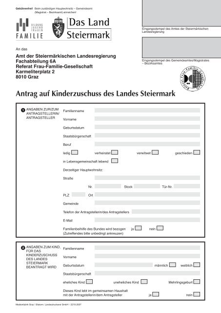 Antrag auf Kinderzuschuss des Landes Steiermark