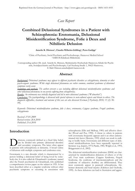 Combined Delusional Syndromes in a Patient with Schizophrenia