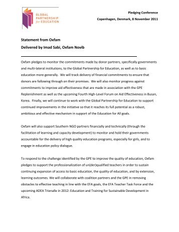 Statement from Oxfam Delivered by Imad Sabi, Oxfam Novib