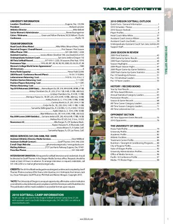 2010 Oregon Softball Multi-Media Guide (PDF) - GoDucks.com