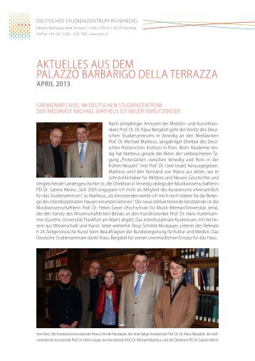 Newsletter des Deutschen Studienzentrums in Venedig, April 2013