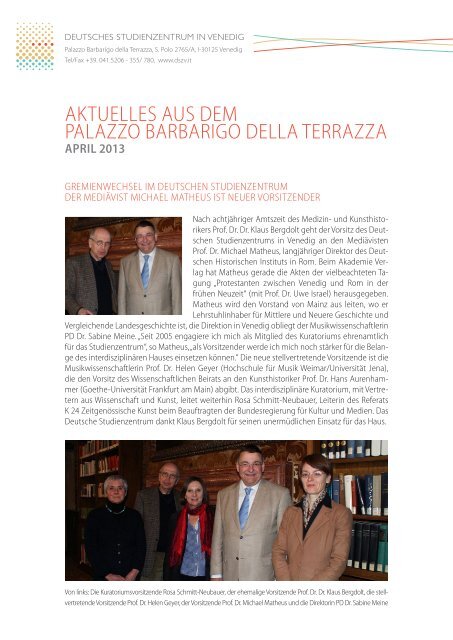 Newsletter des Deutschen Studienzentrums in Venedig, April 2013
