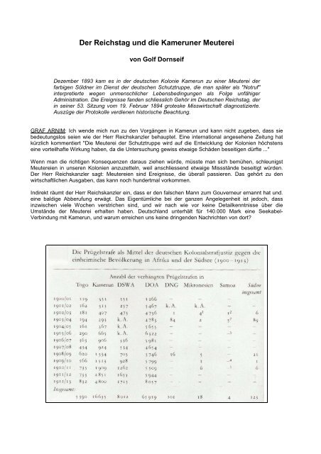 Der Reichstag und die Kameruner Meuterei - Golf Dornseif