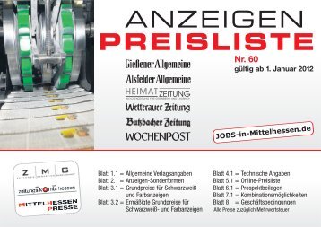 ANZEIGEN PREISLISTE - Gießener Allgemeine