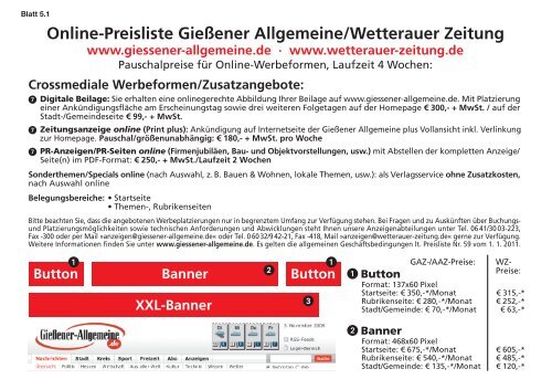 ANZEIGEN PREISLISTE - Gießener Allgemeine