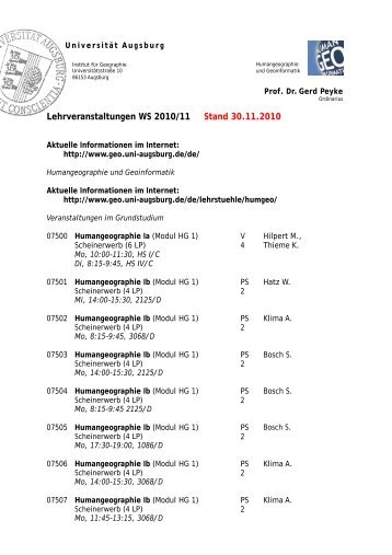 Lehrveranstaltungen WS 2010/11 - Institut für Geographie ...