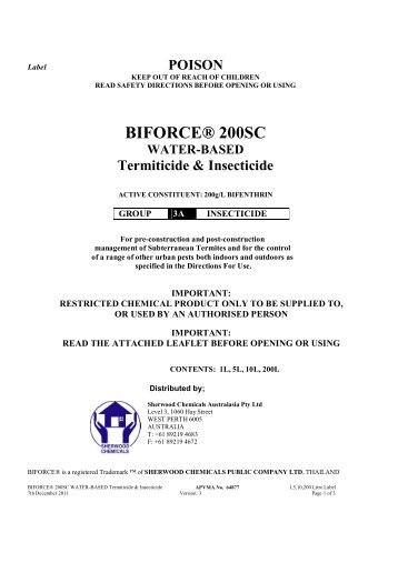 BIFORCE® 200SC WATER-BASED Termiticide ... - Globe Australia