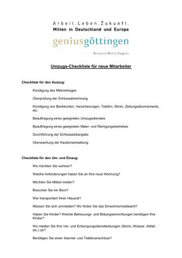 Umzugs-Checkliste für neue Mitarbeiter - geniusgöttingen